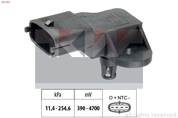 KW 493 092 Air Pressure Sensor, height adaptation Pressure from 11 kPa, Pressure to 255 kPa, Made in Italy - OE Equivalent