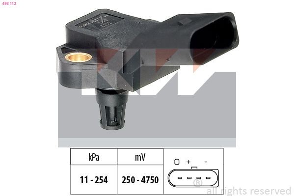 KW 493 112 Air Pressure Sensor, height adaptation Pressure from 11 kPa, Pressure to 254 kPa, Made in Italy - OE Equivalent