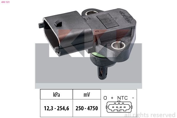 KW 493 131 Air Pressure Sensor, height adaptation Pressure from 12 kPa, Pressure to 255 kPa, Made in Italy - OE Equivalent