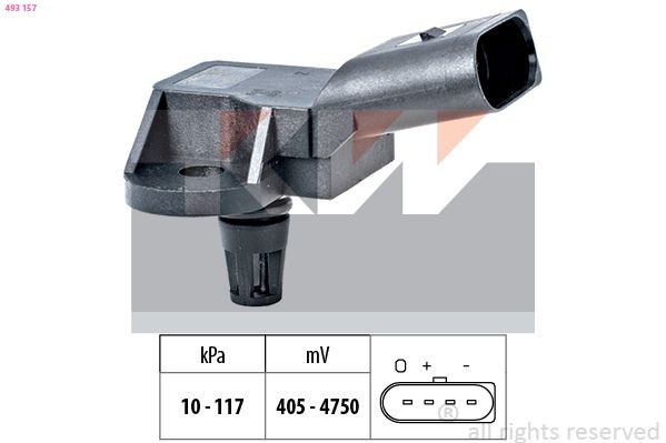 KW 493 157 Air Pressure Sensor, height adaptation Pressure from 10 kPa, Pressure to 117 kPa, without connector parts, without connecting pipe, Made in Italy - OE Equivalent