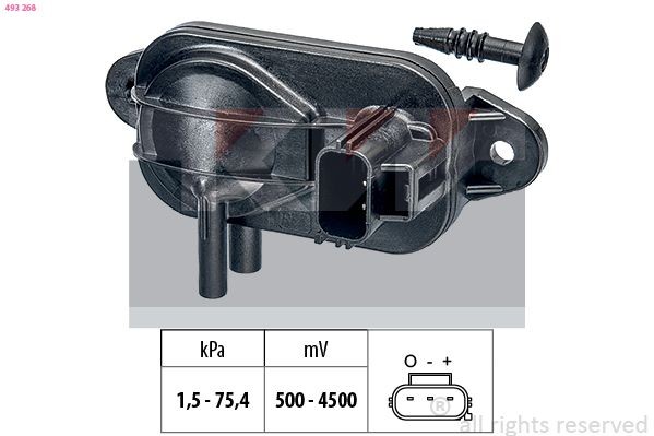 KW 493 268 Air Pressure Sensor, height adaptation Pressure from 2 kPa, Pressure to 75 kPa, without connector parts, without connecting pipe, Made in Italy - OE Equivalent