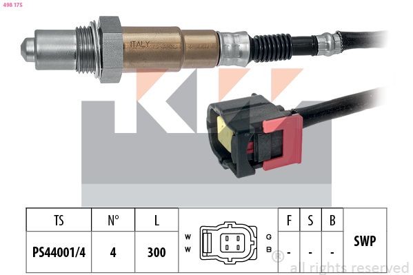 KW 498 175 Lambda sensor Made in Italy - OE Equivalent, Heated, Planar probe, Thread pre-greased, 4