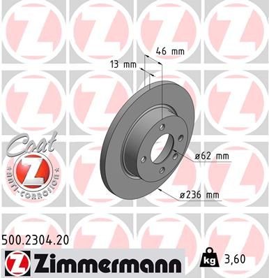 ZIMMERMANN 500.2304.20 Brake discs SKODA FELICIA 1998 in original quality