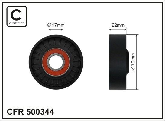 CAFFARO Ø: 70mm, Width: 22mm Tensioner pulley, v-ribbed belt 500344 buy
