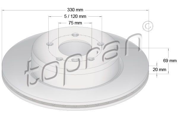 TOPRAN 502 006 Brake disc Rear Axle, 330x20mm, 5x120, Vented, Coated
