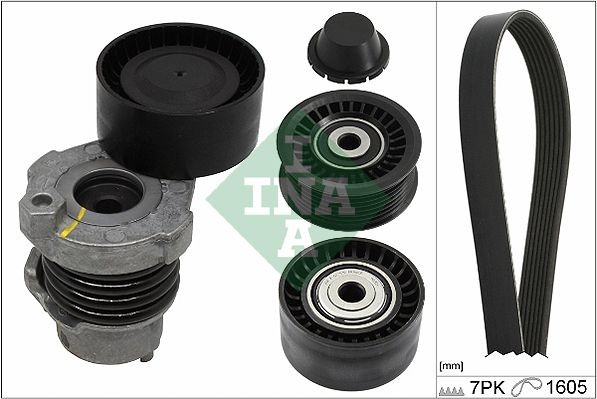 INA Check alternator freewheel clutch & replace if necessary Length: 1605mm, Number of ribs: 7 Serpentine belt kit 529 0194 10 buy