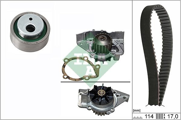 INA 530 0258 31 Water pump and timing belt kit with water pump, Width 1: 17 mm