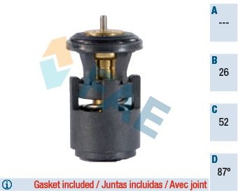 5320687 FAE Coolant thermostat SEAT Opening Temperature: 87°C, with gaskets/seals, without housing