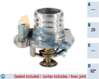 FAE 5350692 Engine thermostat Opening Temperature: 92°C, with gaskets/seals