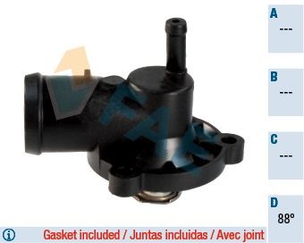 5352088 FAE Coolant thermostat SKODA Opening Temperature: 88°C, with gaskets/seals, without sensor, with housing