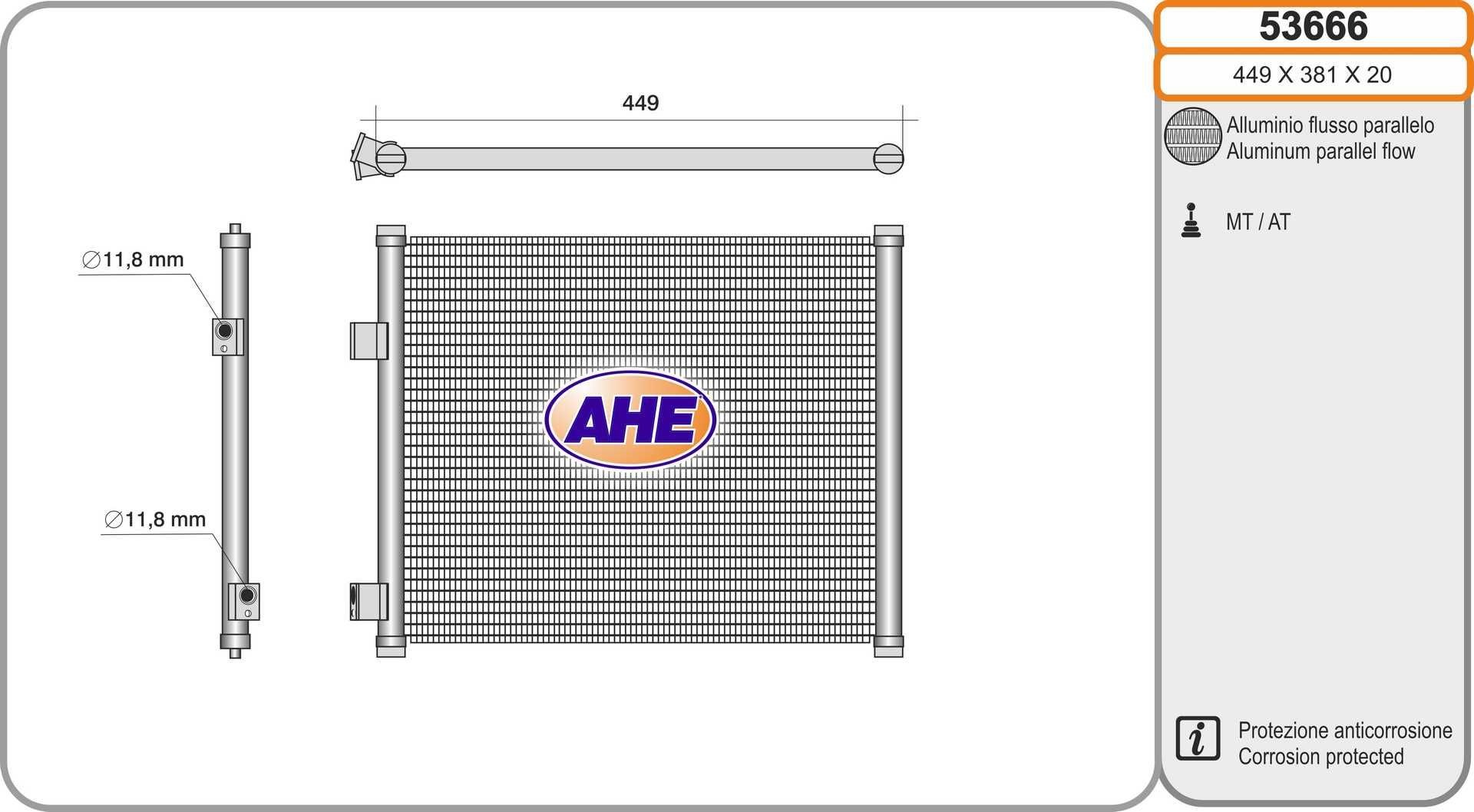 AHE 449mm Condenser, air conditioning 53666 buy