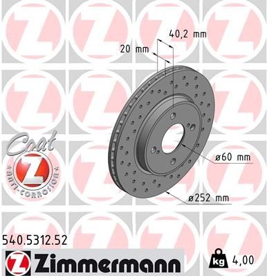 ZIMMERMANN SPORT COAT Z 252x20mm, 6/4, 4x100, internally vented, Perforated, Coated Ø: 252mm, Rim: 4-Hole, Brake Disc Thickness: 20mm Brake rotor 540.5312.52 buy