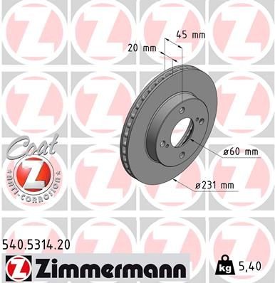 ZIMMERMANN COAT Z 540.5314.20 Brake disc 55311-62R00