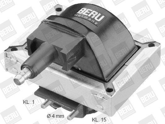 BERU E2019100316A1 Ignition coil pack 2-pin connector, 12V, Bolzen Kl.1/15, Number of connectors: 1, Connector Type SAE, Connector Type M4, for vehicles with distributor
