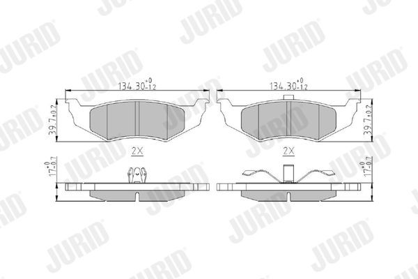 573069J JURID Brake pad set CHRYSLER not prepared for wear indicator, with piston clip, without accessories