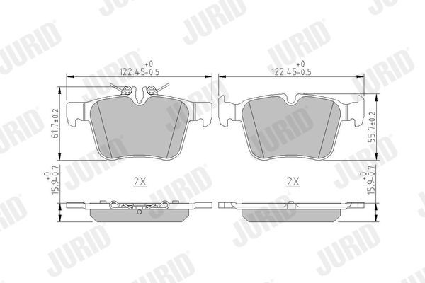 25353 JURID prepared for wear indicator, without accessories Height 1: 56,2mm, Height: 56,2mm, Width: 122,6mm, Thickness: 16,4mm Brake pads 573609J buy