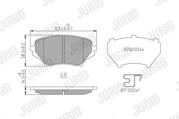 24297 JURID with acoustic wear warning, with piston clip, without accessories Height 1: 58,2mm, Height: 58,2mm, Width: 123mm, Thickness: 15mm Brake pads 573639J buy