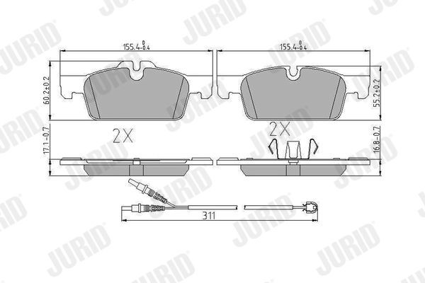 JURID 573647J Brake pad set incl. wear warning contact, with piston clip, without accessories
