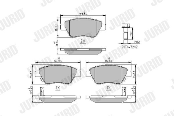 23982 JURID with acoustic wear warning, with accessories Height 1: 53,5mm, Height: 53,5mm, Width: 123mm, Thickness: 18mm Brake pads 573652J buy