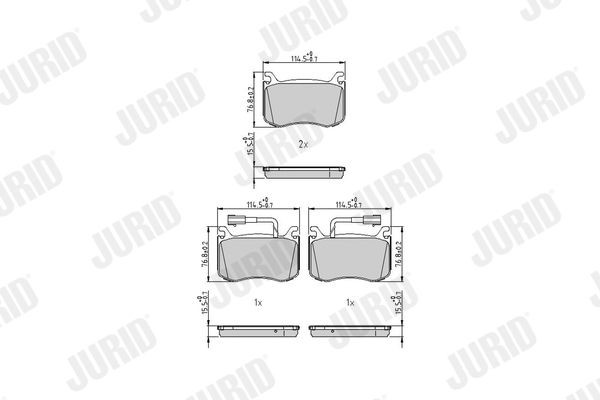 22091 JURID incl. wear warning contact, without accessories Height 1: 78mm, Height: 78mm, Width: 116mm, Thickness: 16mm Brake pads 573665J buy