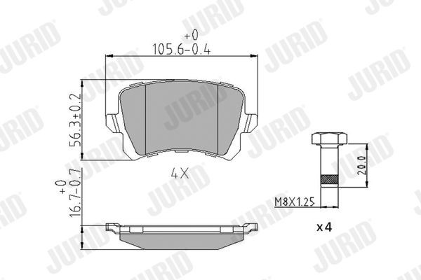 JURID 573667J Brake pad set not prepared for wear indicator, with brake caliper screws, without accessories