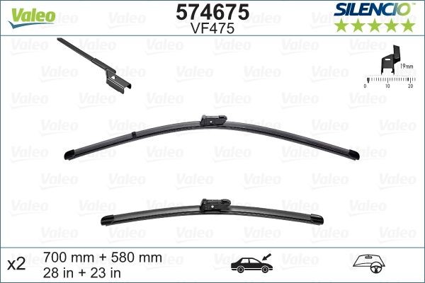 VF475 VALEO 700, 580 mm Front, Flat wiper blade, with spoiler, for right-hand drive vehicles, Top Lock Styling: with spoiler, Left-/right-hand drive vehicles: for right-hand drive vehicles Wiper blades 574675 buy