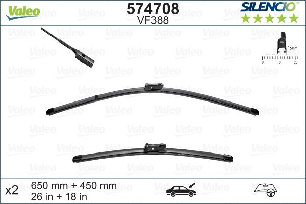 Wiper blade VALEO 574708 - Audi A3 Saloon (8YS) Windscreen cleaning system spare parts order