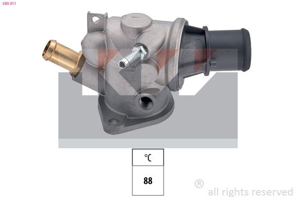 KW 580 411 Engine thermostat Opening Temperature: 88°C, Made in Italy - OE Equivalent, with seal, with threaded connection for temperature sensor