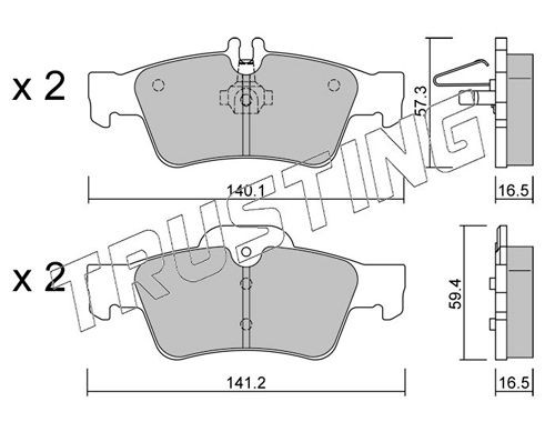 23334 TRUSTING prepared for wear indicator Height 2: 59,4mm, Width 2 [mm]: 141,2mm, Thickness 1: 16,5mm, Thickness 2: 16,5mm Brake pads 584.0 buy