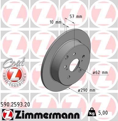 ZIMMERMANN COAT Z 290x10mm, 8/5, 5x114, solid, Coated Ø: 290mm, Rim: 5-Hole, Brake Disc Thickness: 10mm Brake rotor 590.2593.20 buy