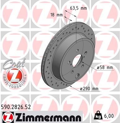 ZIMMERMANN SPORT COAT Z 590.2826.52 Brake disc 290x18mm, 8/5, 5x100, internally vented, Perforated, Coated
