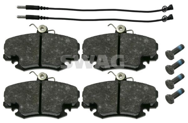 21004 SWAG Front Axle, incl. wear warning contact, with brake caliper screws, with fastening material Width: 63,5mm, Thickness 1: 18mm Brake pads 60 91 6191 buy