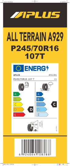 245/70-16 Aplus A929 A/T 107T Outlined White Letter
