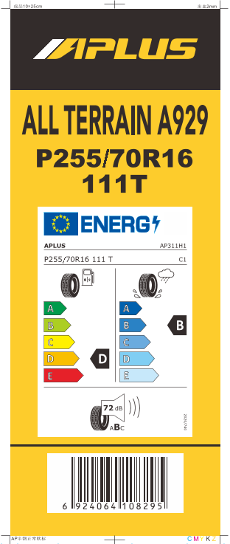 255/70-16 Aplus A929 A/T 111T OWL