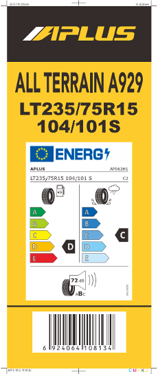 LT235/75SR15 APLUS TL A929 A/T OWL (NEU)104S *E*
