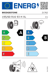 195/60-16XL Bridgestone A005 EVO 93H OE: Ope Crossland X-Cit C3 Picasso (P1mo) 3PMSF