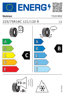 225/75-16C Nokian Snowproof-C 121/120R 10PR 3PMSF BSW