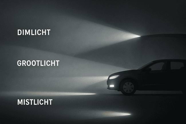Lichtbundels van de autoverlichting bij slecht zicht door mist