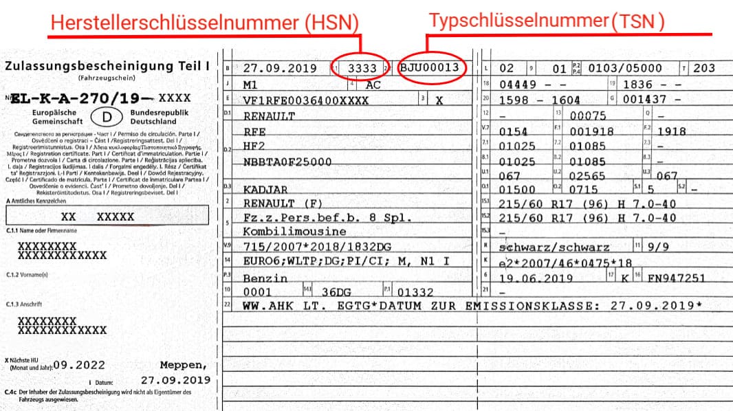 HSN und TSN Finden