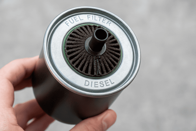 Foto van een verstopt brandstoffilter diesel