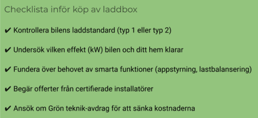 Checklista inför köp av laddbox