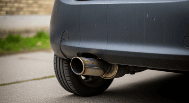 Roestige uitlaat van de Ford Ka