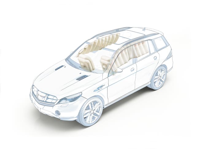 Airbags Arten: Frontairbags, Seitenairbags, Knieairbags, Vorhangairbags, Zentraler Airbag, Fußgänger-Airbag 